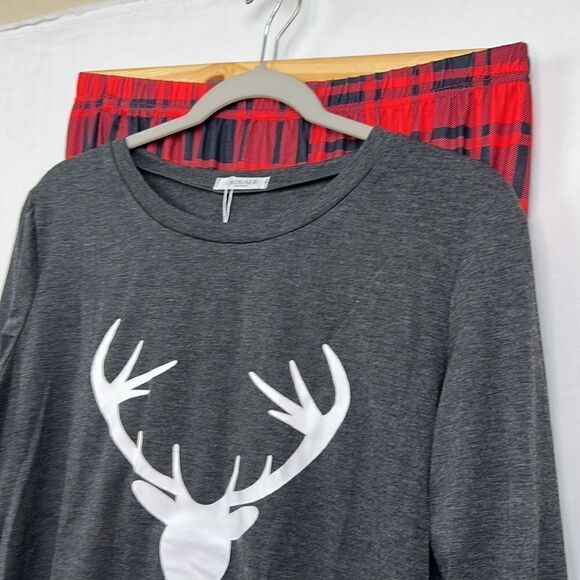 Ekouaer Gray and Red Moose print pajama set Men's Extra large NWT Gray and white - Picture 7 of 15